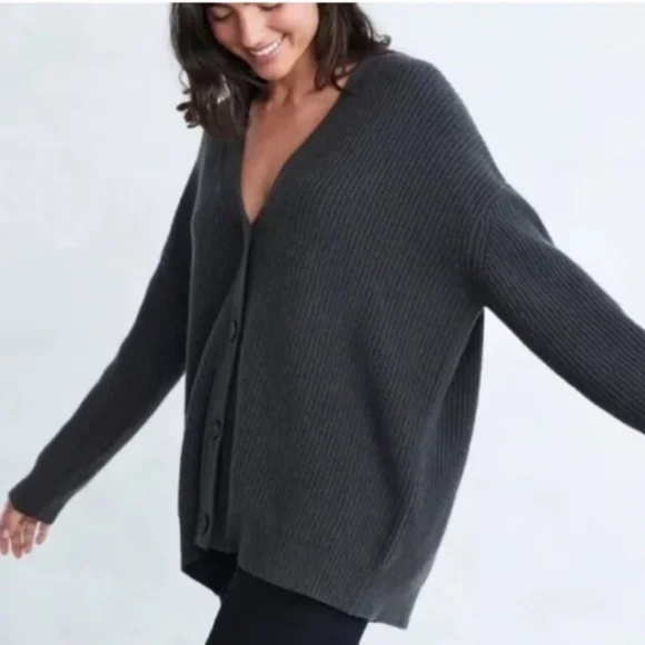 Jenni Kayne Cashmere Cocoon Oversized Cardigan in Carbon Charcoal Grey Size XL - Picture 2 of 11